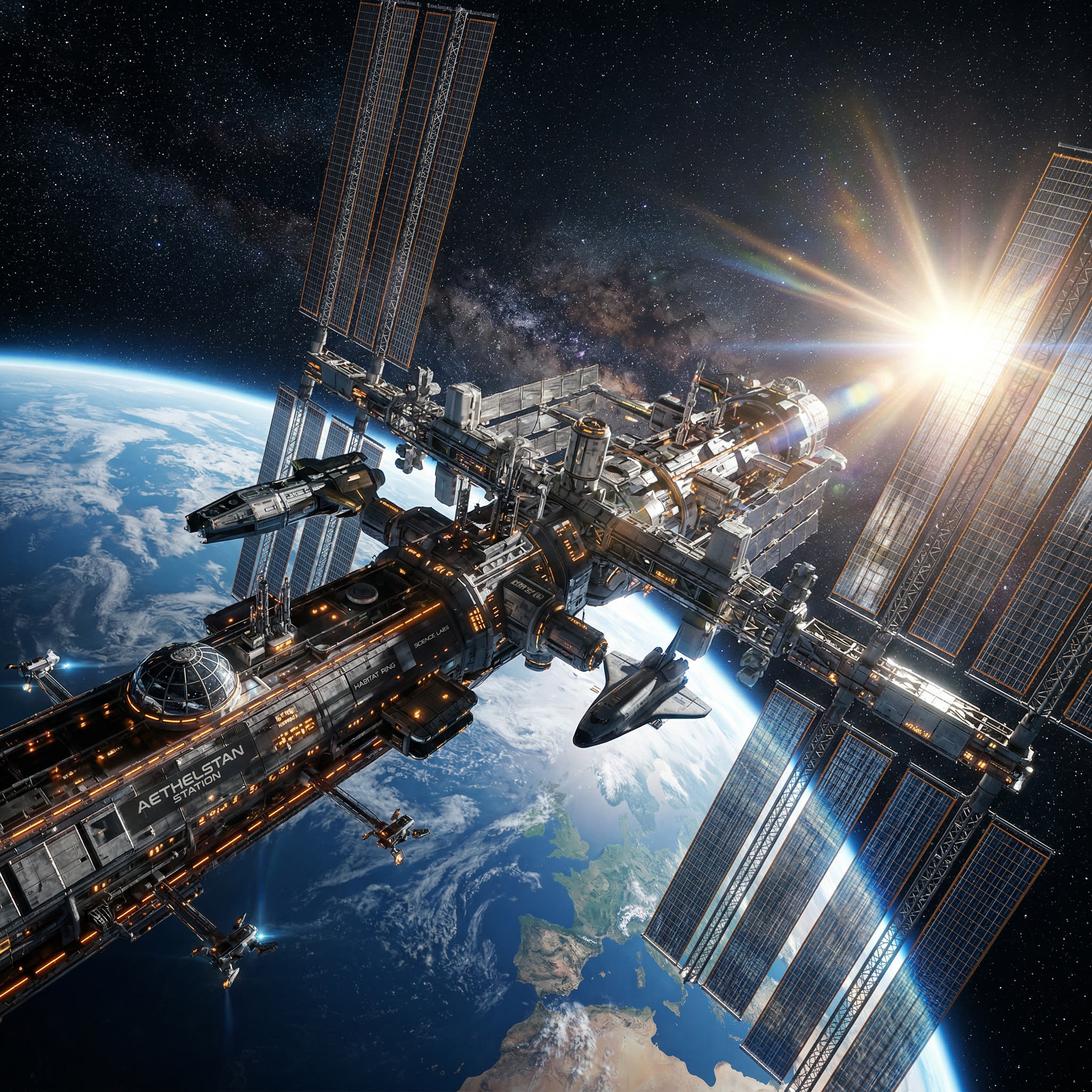 Space station orbiting Earth